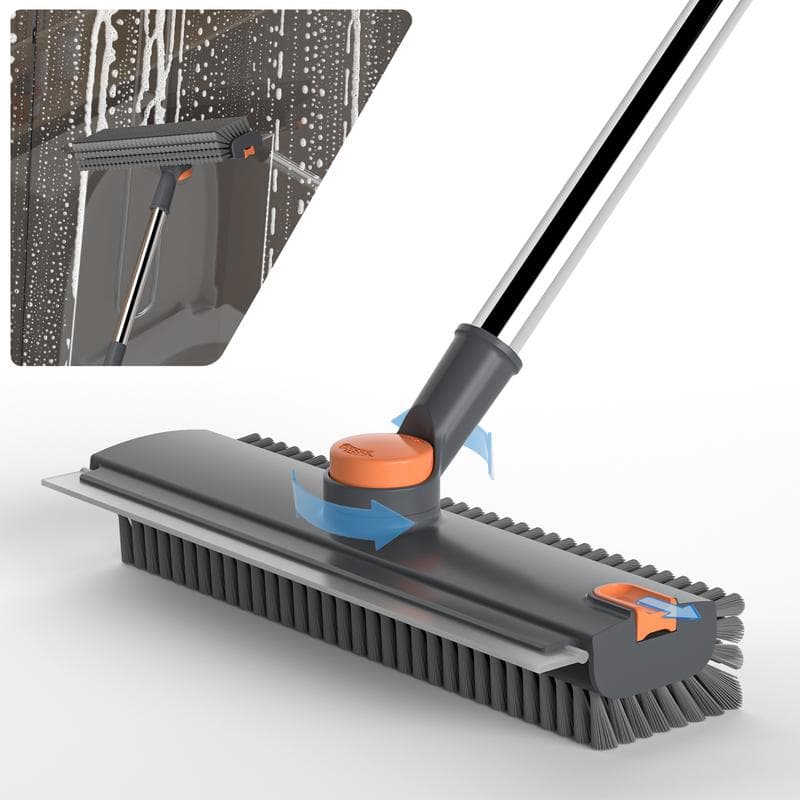 GLUMZRK 3-in-1 Stainless Steel Long-Handle 360-Degree Floor Scrub Brush