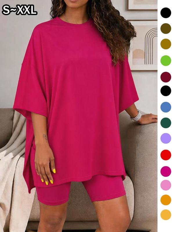 Womens T-Shirt and Tight Shorts Loungewear Set Summer Pajamas